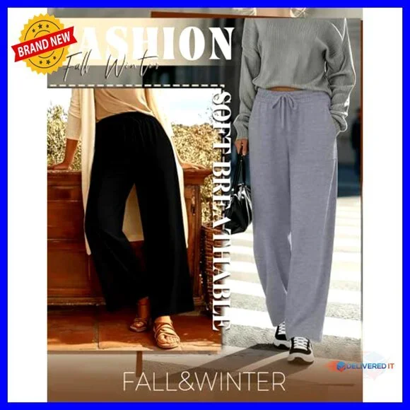 Plus Size Wide Leg Pants 3-Pack Stretchy Drawstring Waist with Pockets - Picture 5 of 7